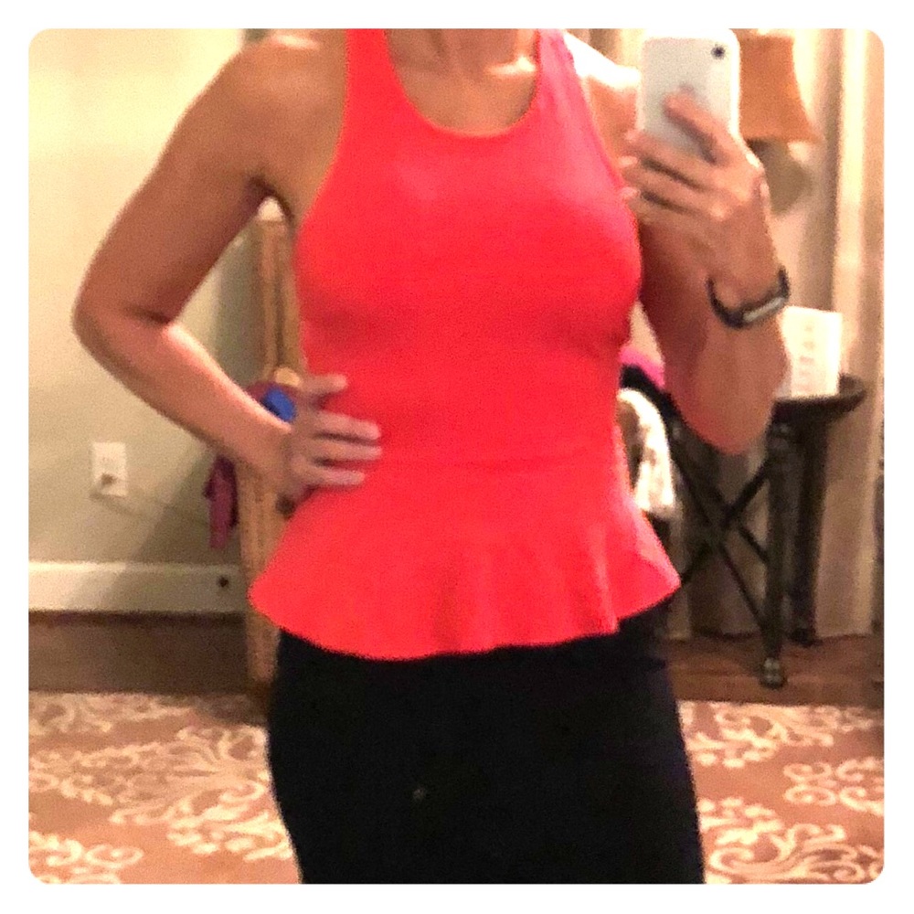 Deep coral top with peblum and strappy back